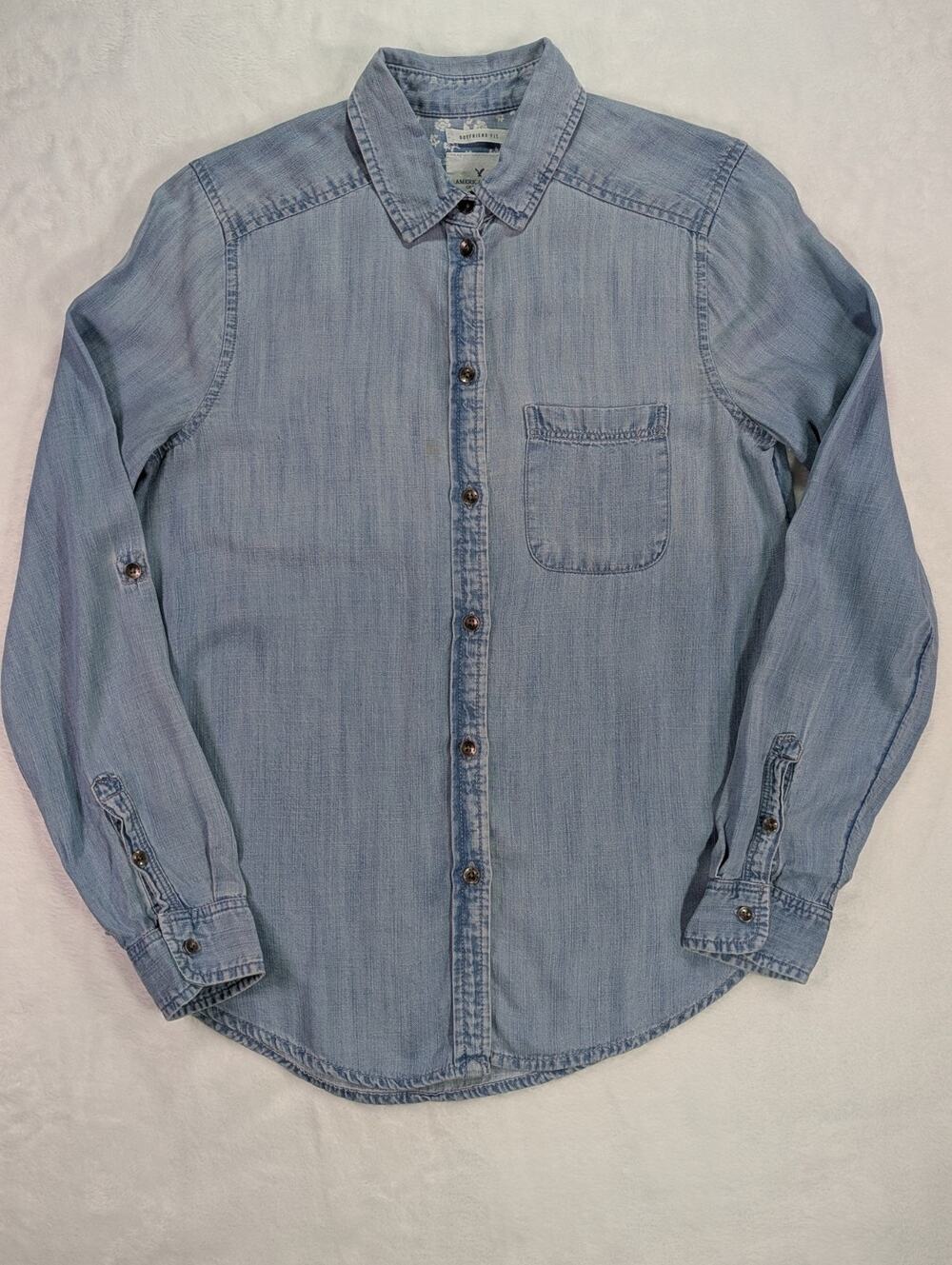 American Eagle Boyfriend Soft Lyocell Denim Shirt Womens XS Blue Jean